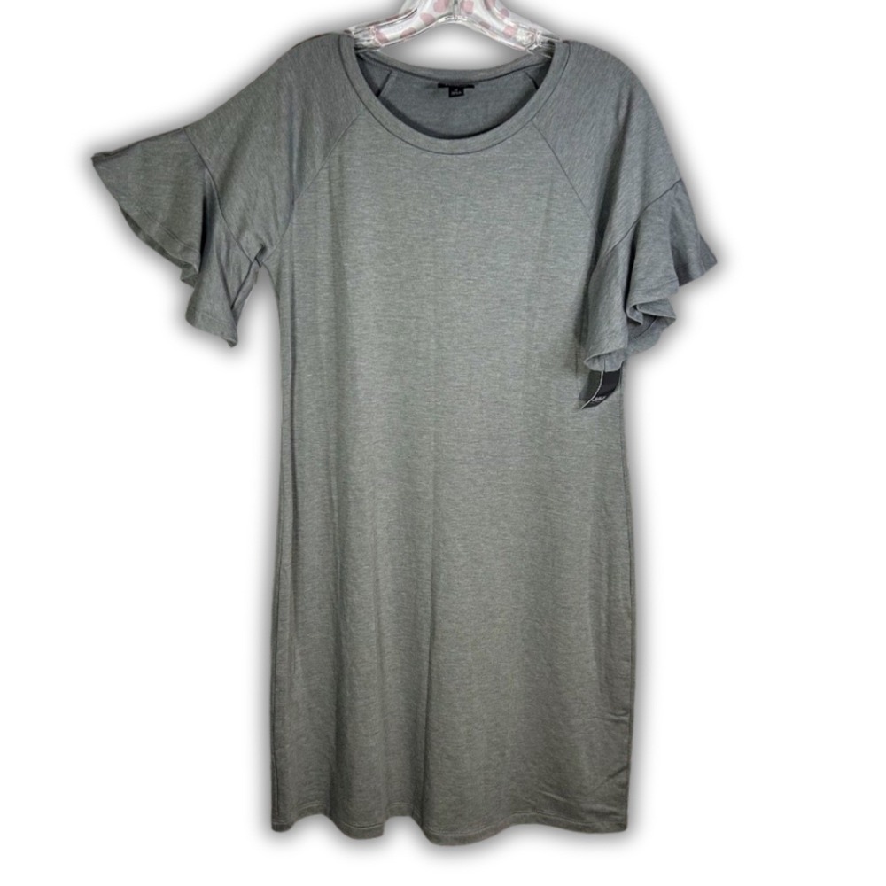 a.n.a A New Approach Heather Gray Flutter Sleeve T-Shirt Dress Medium‎ NWT